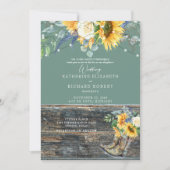 Sonnenblumen Rustikales Holz Stiefel Lichter Einladung (Vorderseite)