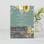 Sonnenblumen Rustikales Holz Stiefel Lichter Einladung (Stehend Vorderseite)