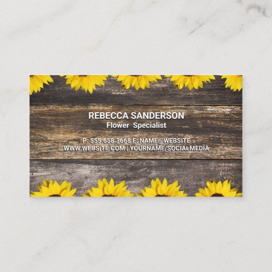 Sonnenblumen | Rustikales Holz und Reben Visitenkarte (Rückseite)