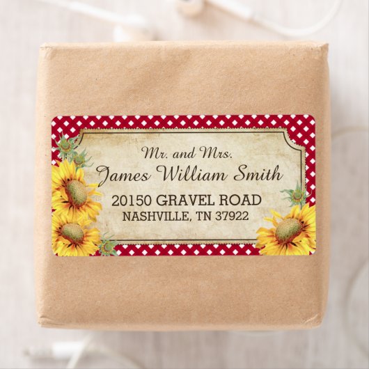Sonnenblumen Rustikales malerisches Hochzeitslabel (Insitu)