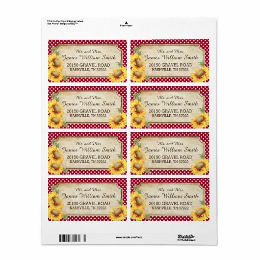 Sonnenblumen Rustikales malerisches Hochzeitslabel (Vorne)