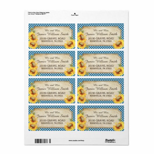 Sonnenblumen Rustikales malerisches Hochzeitslabel (Vorne)