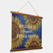 Sonnenblumen Rustikales Navy Blauer Sommer Brautpa Wandteppich Mit Holzrahmen (Gewinkelt)