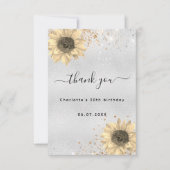 Sonnenblumen rustikales Silber gehen Glitzer Dankeskarte (Vorderseite)