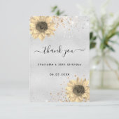 Sonnenblumen rustikales Silber gehen Glitzer Dankeskarte (Stehend Vorderseite)