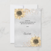 Sonnenblumen rustikales Silber gehen Glitzer Dankeskarte (Rückseite)