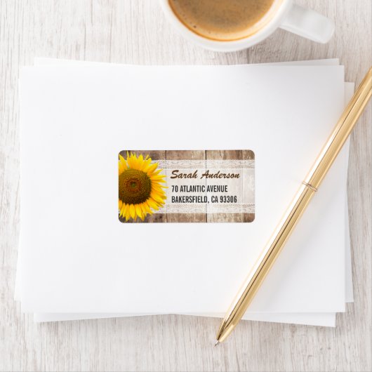 Sonnenblumen Rustikales Spitzenholz Adressaufkleber (Insitu)