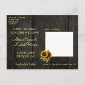 Sonnenblumen rustikales Stallholz Save the Date Ho Ankündigungspostkarte (Rückseite)