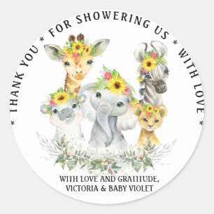 Sonnenblumen-Safari-Baby-Shower-Klassischer-Rund-A Runder Aufkleber