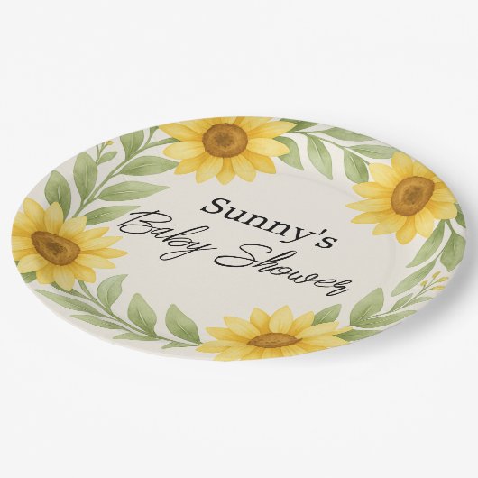 Sonnenblumen & Sage Baby Duschpapierplatte Pappteller (Schrägansicht)