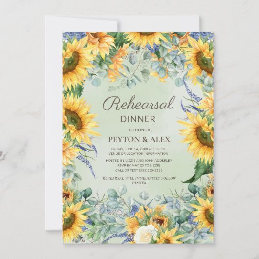 Sonnenblumen Sage Green Eucalyptus Blätter Probe Save The Date (Vorderseite)