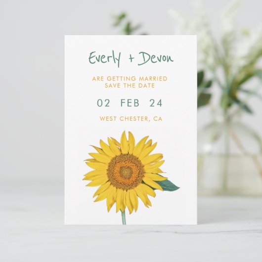 Sonnenblumen Save the Date Einladung (Stehend Vorderseite)