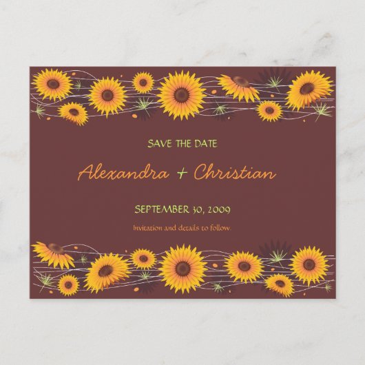 Sonnenblumen Save the Date Hochzeitsankündigung 2 Ankündigungspostkarte (Vorderseite)