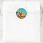 SONNENBLUMEN Save the Date IN BLAUEM TURQUOISE Runder Aufkleber (Tasche)
