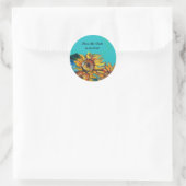 SONNENBLUMEN Save the Date IN BLAUEM TURQUOISE Runder Aufkleber (Tasche)