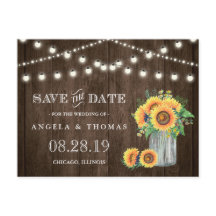 Sonnenblumen Save the Date rustikale Holzsaitenleu