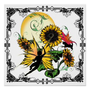 Sonnenblumen-Schattenfee und Kosmische Katze Poster