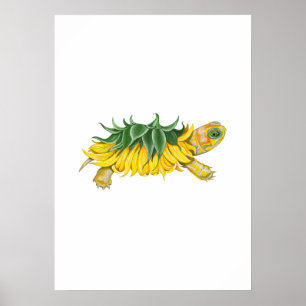 Sonnenblumen-Schildkröte – Botanischer Fantasy-Kun Poster