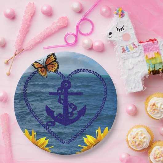 Sonnenblumen Schmetterling Ankerpapier Teller (Party)