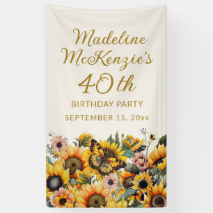 Sonnenblumen Schmetterling Frauen 40. Geburtstag Banner