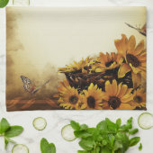 Sonnenblumen & Schmetterling Gelb Braun Küchentuch (Gefaltet)