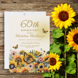 Sonnenblumen Schmetterlinge 60. Geburtstagsparty d Einladung