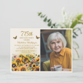 Sonnenblumen Schmetterlinge 75. Geburtstagsparty F Einladung (Stehend Vorderseite)