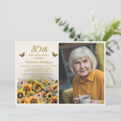 Sonnenblumen Schmetterlinge 80. Geburtstagsparty F Einladung (Stehend Vorderseite)