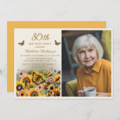 Sonnenblumen Schmetterlinge 80. Geburtstagsparty F Einladung (Vorne/Hinten)