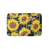 Sonnenblumen, Schmetterlinge, Aquarellschwarz Badematte (Vorderseite)