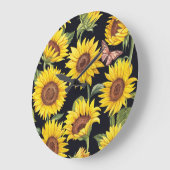 Sonnenblumen, Schmetterlinge, Aquarellschwarz Große Wanduhr (Winkel)