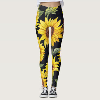 Sonnenblumen, Schmetterlinge, Aquarellschwarz Leggings