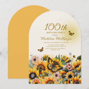 Sonnenblumen Schmetterlinge Arch 100. Geburtstagsp Einladung