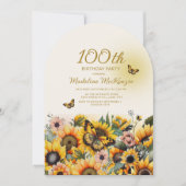 Sonnenblumen Schmetterlinge Arch 100. Geburtstagsp Einladung (Vorderseite)