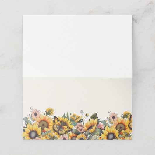 Sonnenblumen Schmetterlinge Faltes Party Lebensmit Platzkarte (Außenseite Aufgefaltet)