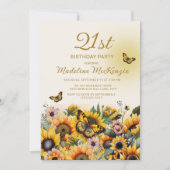 Sonnenblumen Schmetterlinge Frauen 21. Geburtstag  Einladung (Vorderseite)