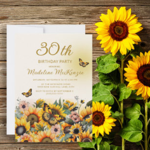 Sonnenblumen Schmetterlinge Frauen 30. Geburtstag Einladung