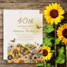 Sonnenblumen Schmetterlinge Frauen 40. Geburtstag  Einladung