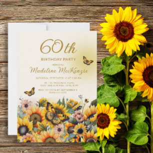 Sonnenblumen Schmetterlinge Frauen 60. Geburtstags Einladung