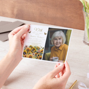 Sonnenblumen Schmetterlinge Frauen 90. Geburtstag Pergament Einladungen