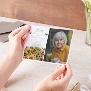 Sonnenblumen Schmetterlinge Frauen's 90. Geburtsta Pergament Einladungen