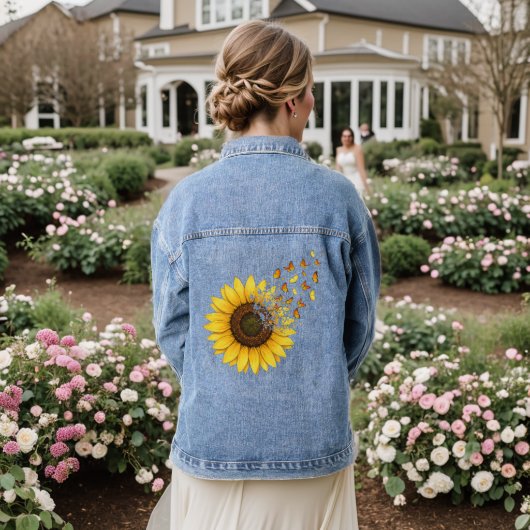 Sonnenblumen Schmetterlinge Jeansjacke (Hochzeit Rückseite)