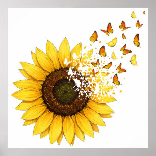 Sonnenblumen Schmetterlinge Poster