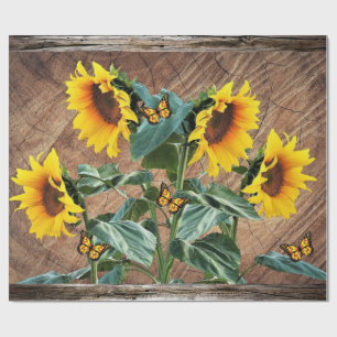 Sonnenblumen Schmetterlinge Rustikale Barnboard Wr Geschenkpapier