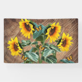 Sonnenblumen Schmetterlinge Rustikales Barnboard Banner (Horizontal)