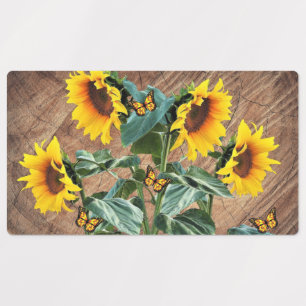 Sonnenblumen Schmetterlinge Rustikales Barnboard Etiketten