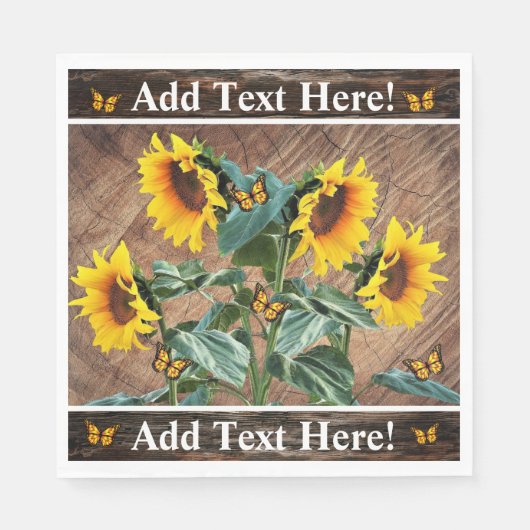 Sonnenblumen Schmetterlinge Rustikales Barnboard Serviette (Vorderseite)