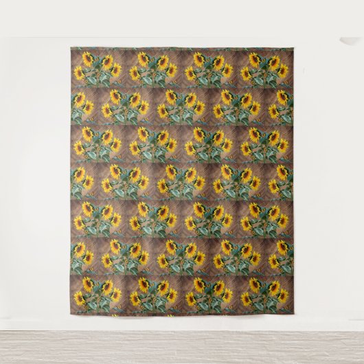 Sonnenblumen Schmetterlinge Rustikales Barnboard Wandteppich (Vorderseite)