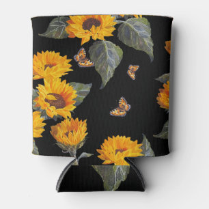 Sonnenblumen & Schmetterlinge: Wasserfarbe Schwarz Dosenkühler