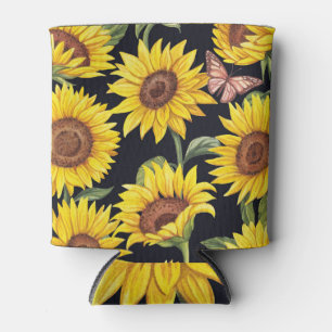 Sonnenblumen, Schmetterlinge, Wasserfarbe schwarze Dosenkühler